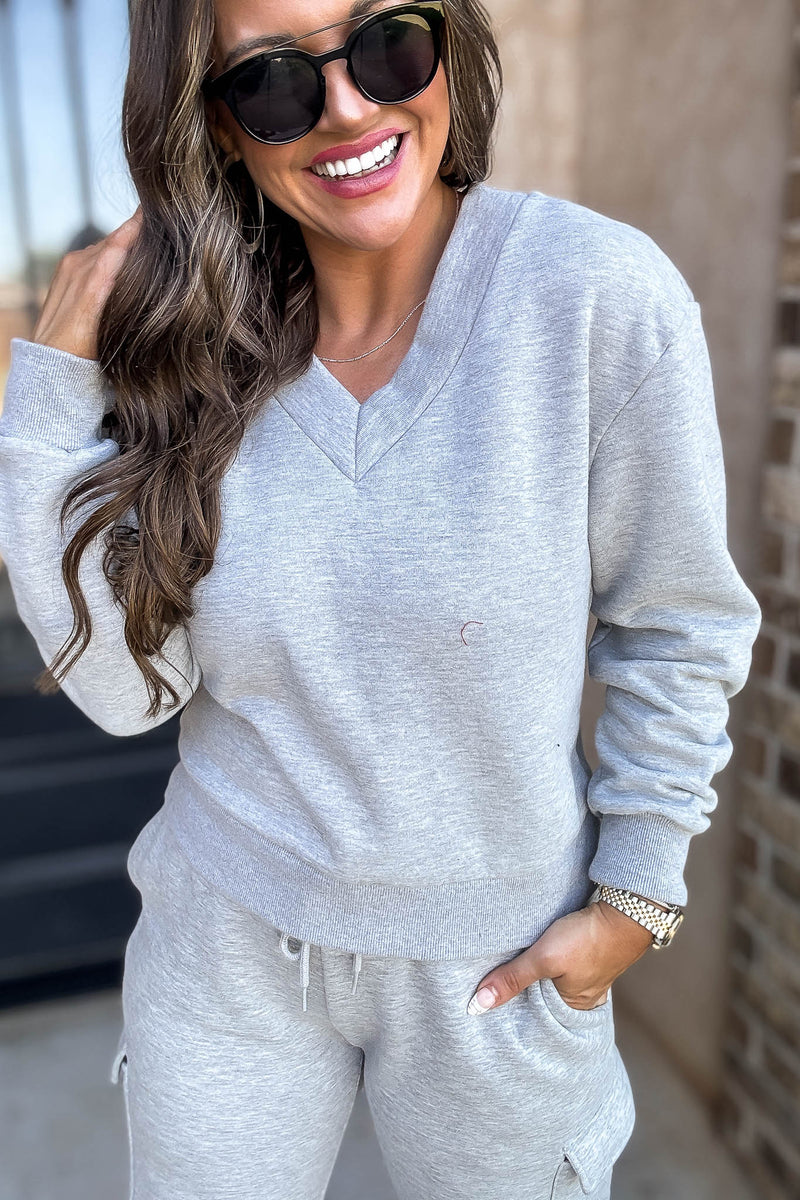 Level Up Heather Grey V Neck Sweatshirt