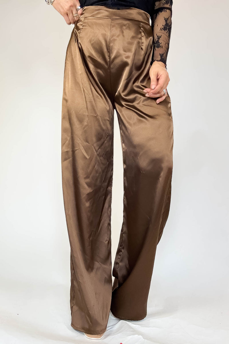 Special Occasions Brown Satin Pants