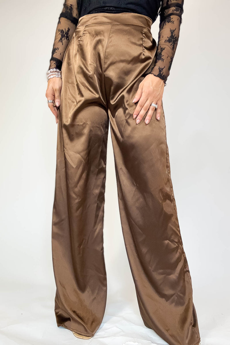 Special Occasions Brown Satin Pants