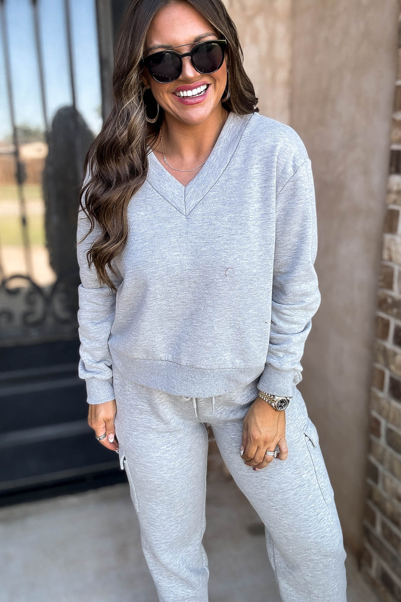 Level Up Heather Grey V Neck Sweatshirt