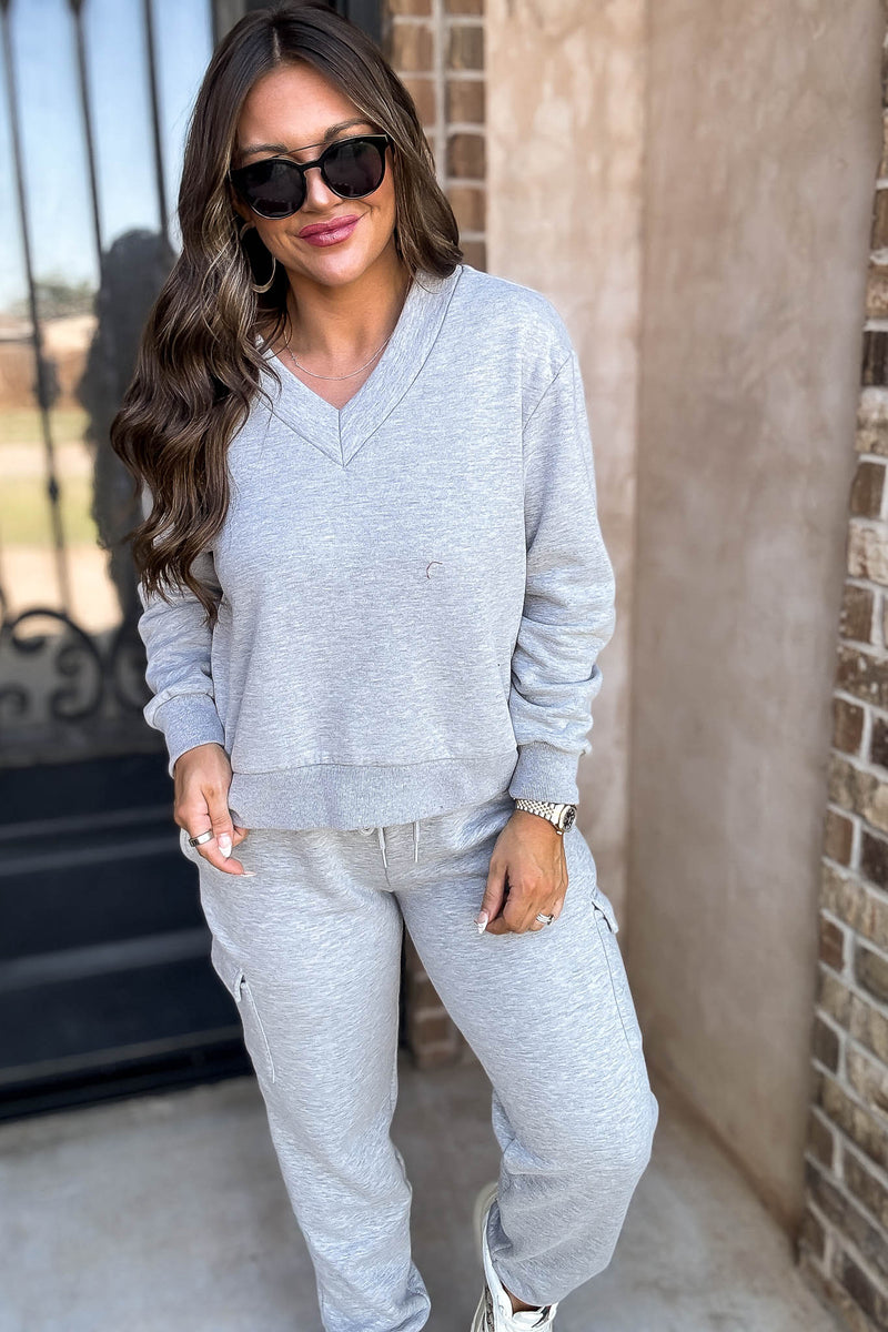 Level Up Heather Grey V Neck Sweatshirt