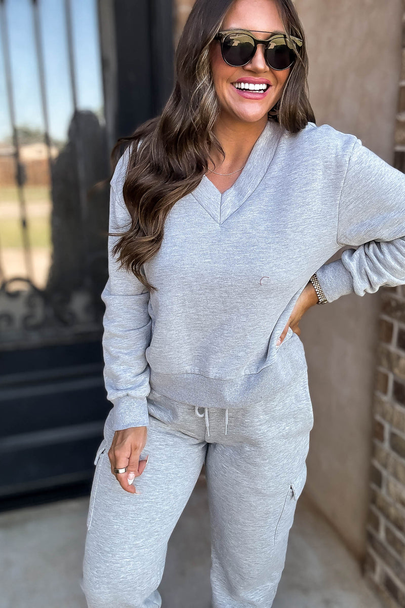 Level Up Heather Grey V Neck Sweatshirt