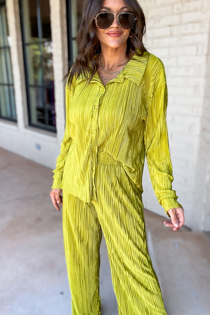 Fancy That Chartreuse Plisse Pants