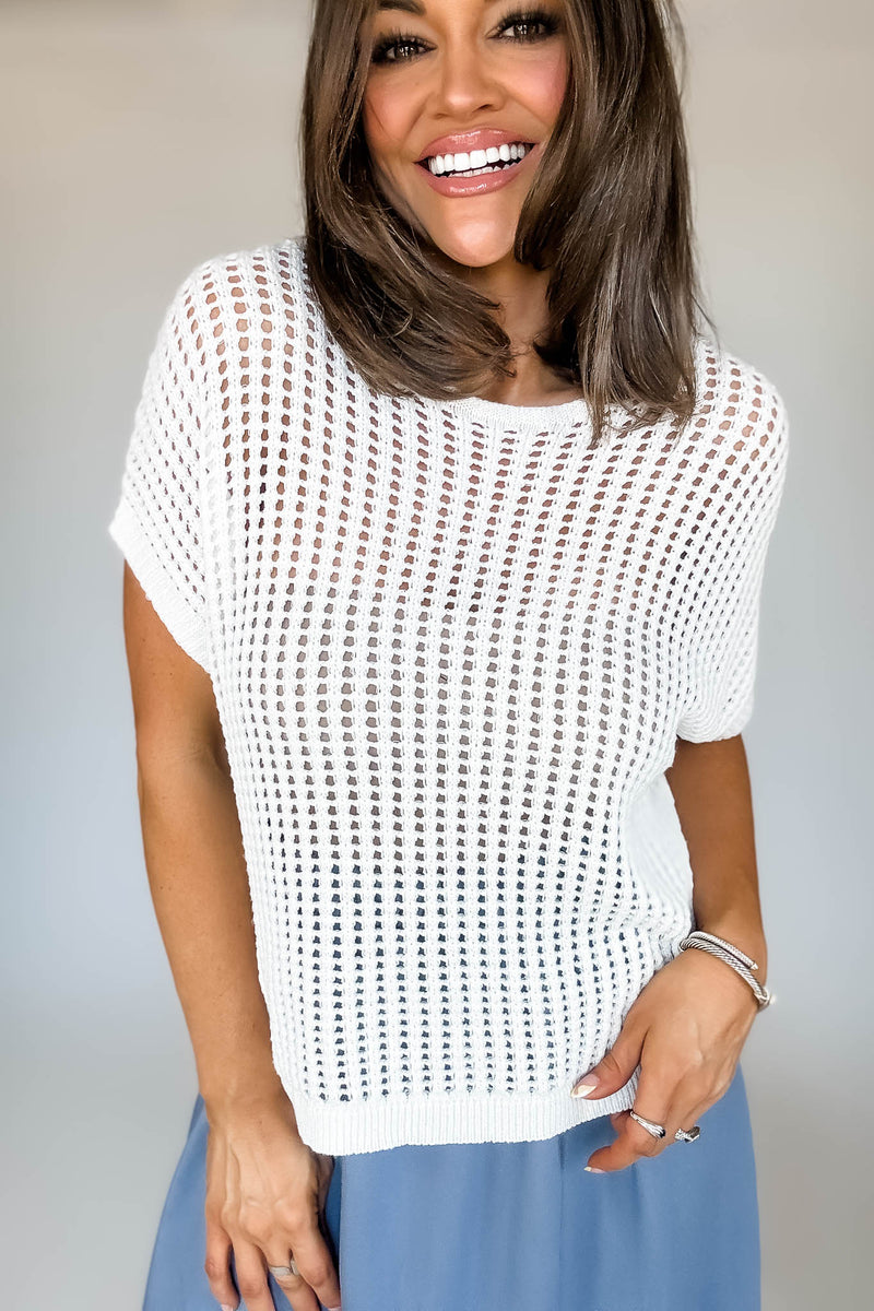 Crochet Knit White Sweater