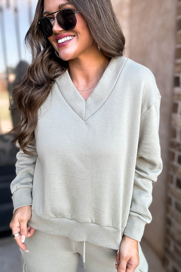Level Up Sage V Neck Sweatshirt