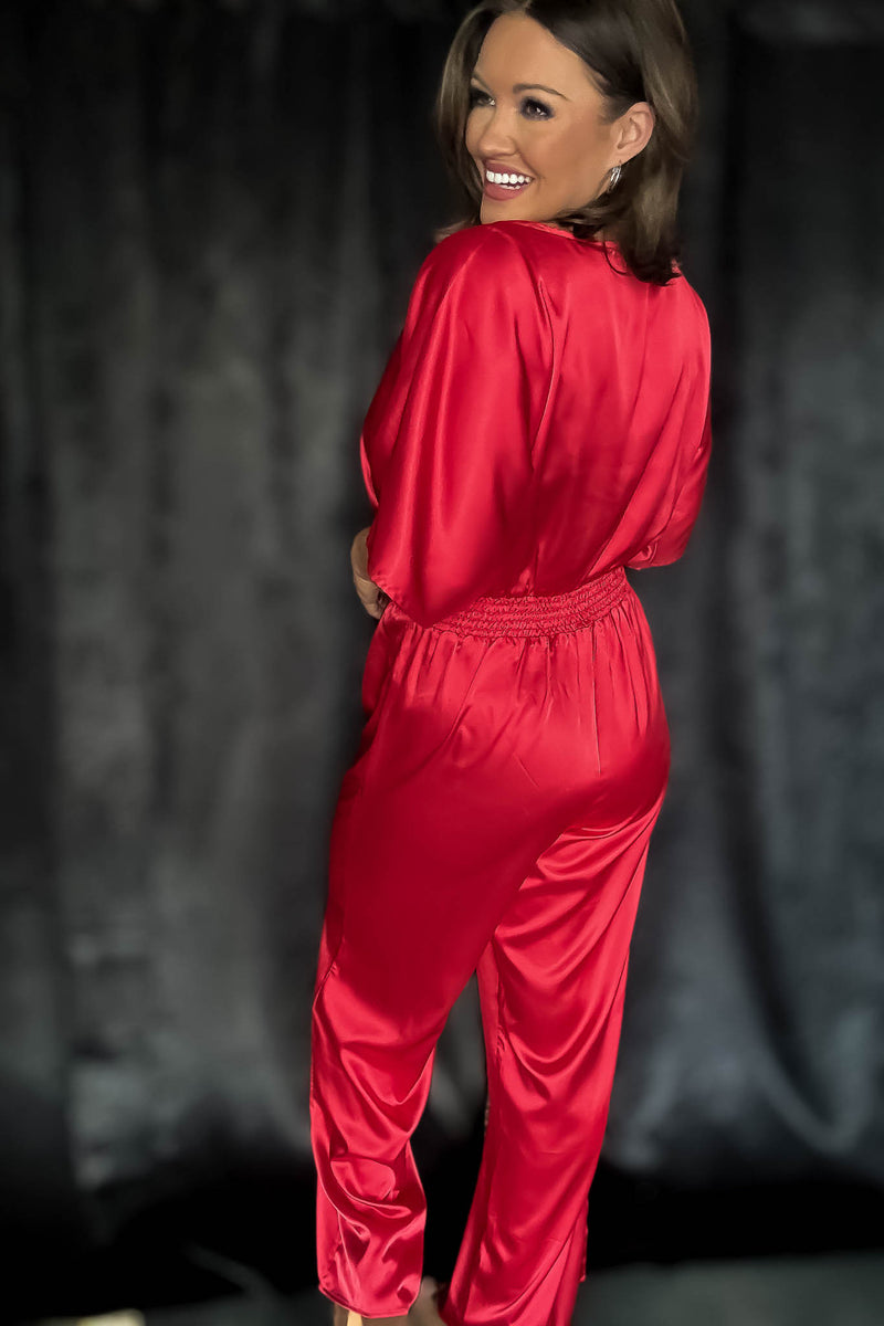 Red Holiday Satin Jumpsuit