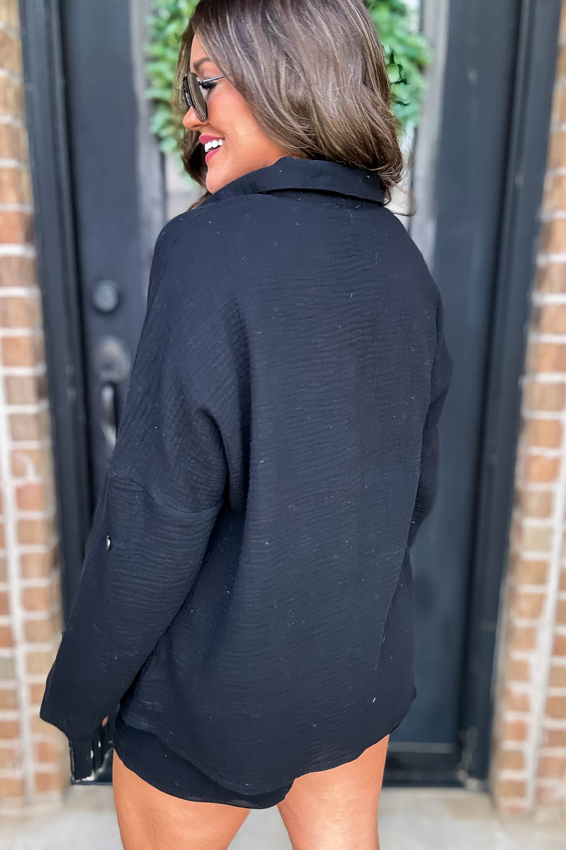 All Day Comfort Cotton Black Button Down Shirt