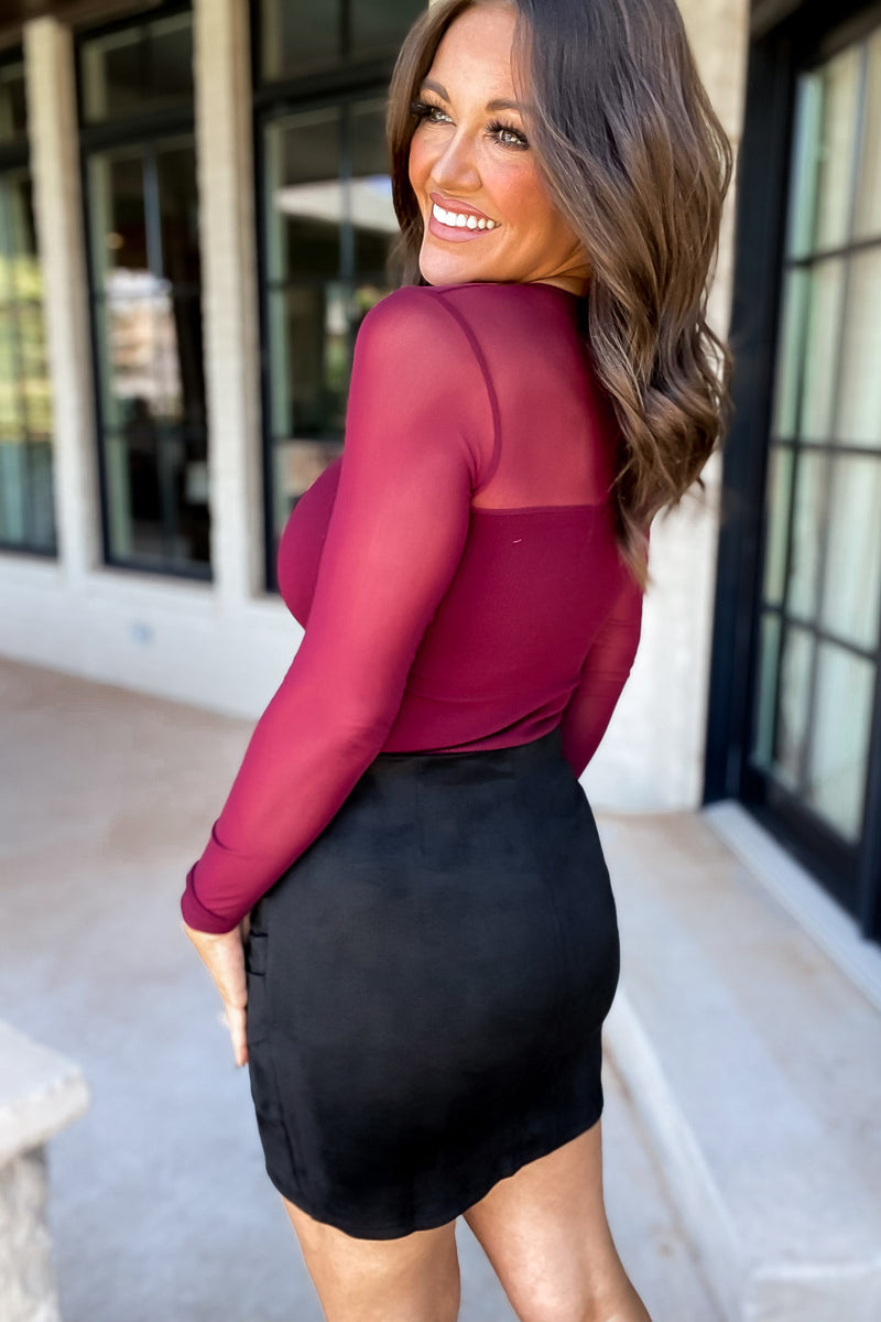 Side Ruched Detail Faux Suede Mini Skirt