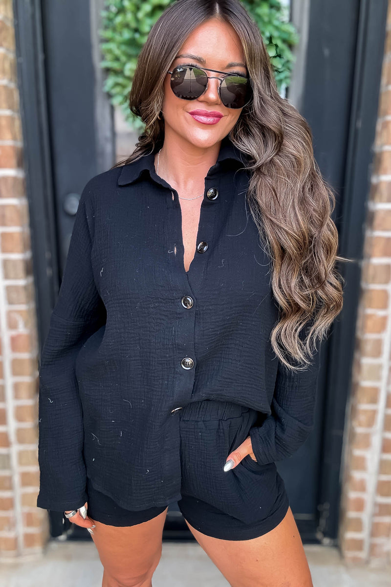All Day Comfort Cotton Black Button Down Shirt