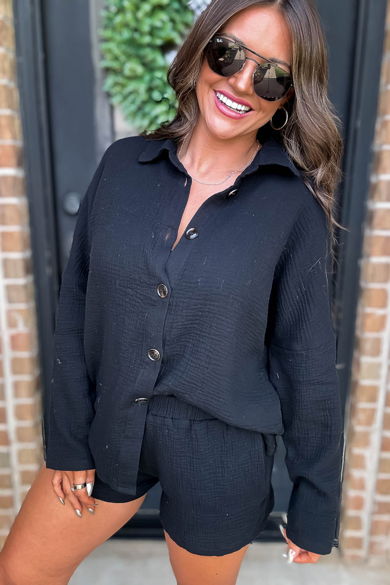 All Day Comfort Cotton Black Button Down Shirt