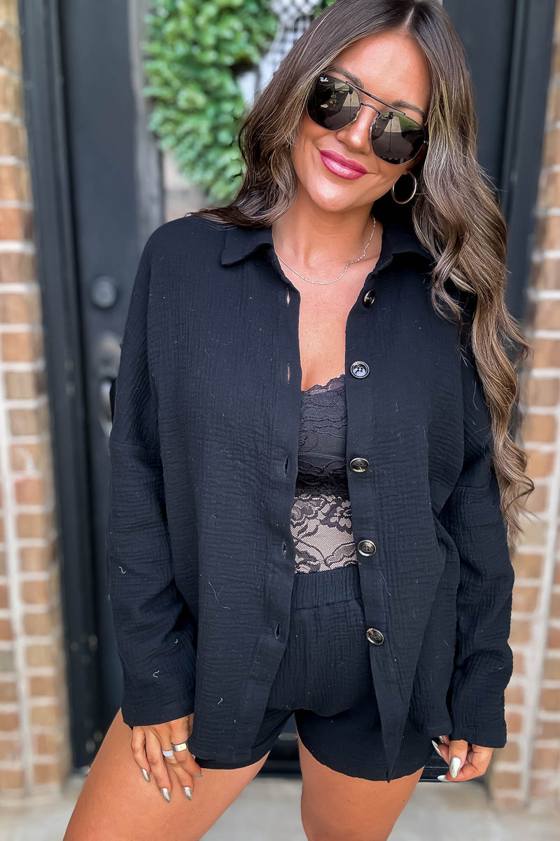 All Day Comfort Cotton Black Button Down Shirt