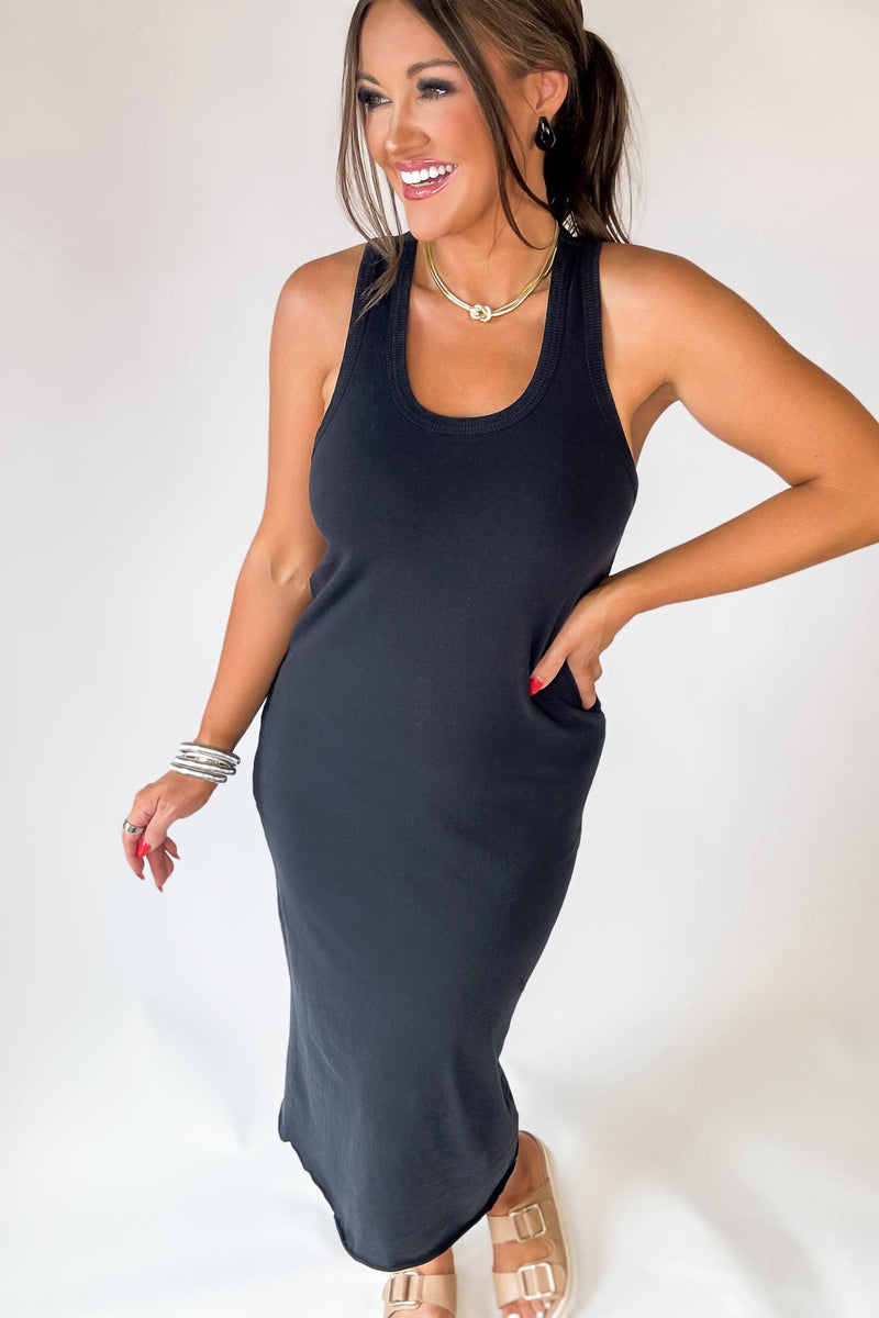 Fun Day Out Black Tank Shift Midi Dress