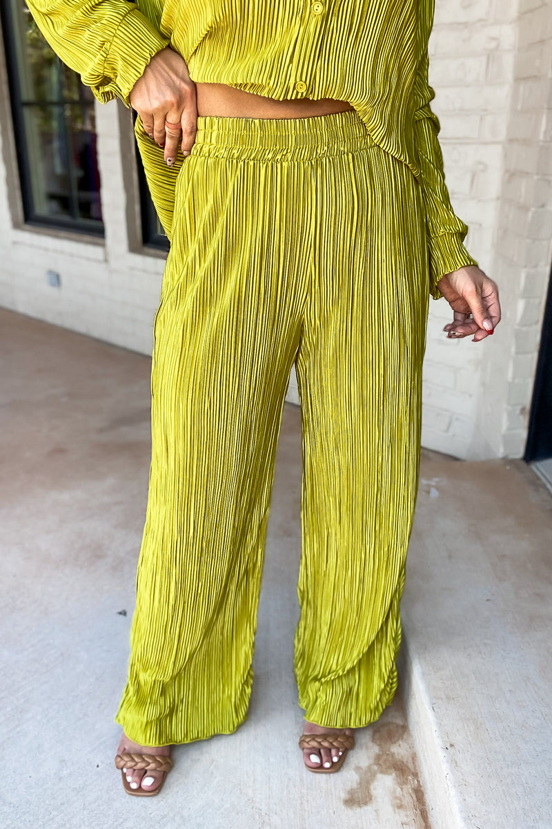 Fancy That Chartreuse Plisse Pants