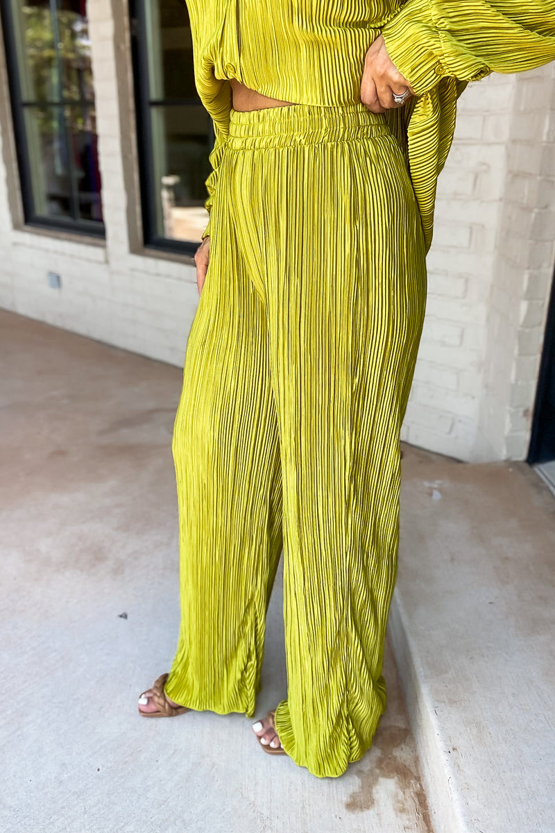 Fancy That Chartreuse Plisse Pants