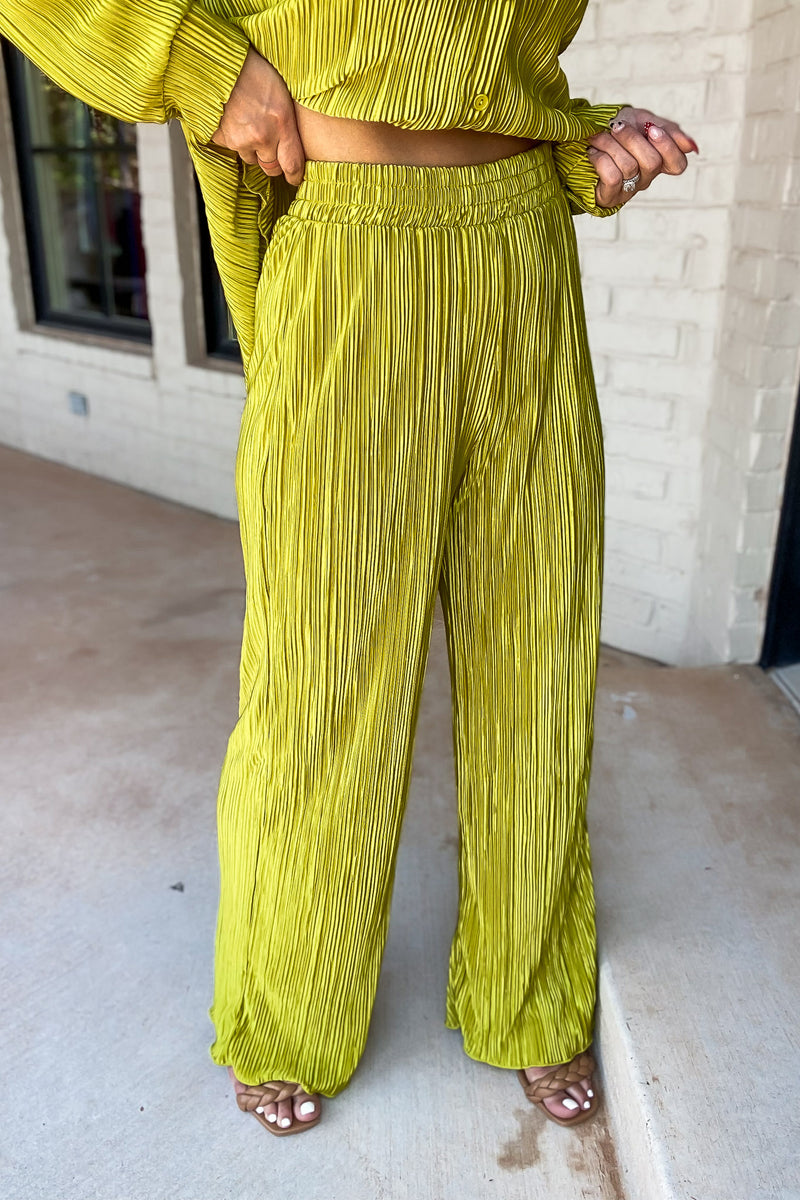 Fancy That Chartreuse Plisse Pants