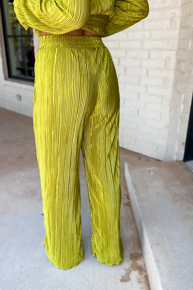 Fancy That Chartreuse Plisse Pants