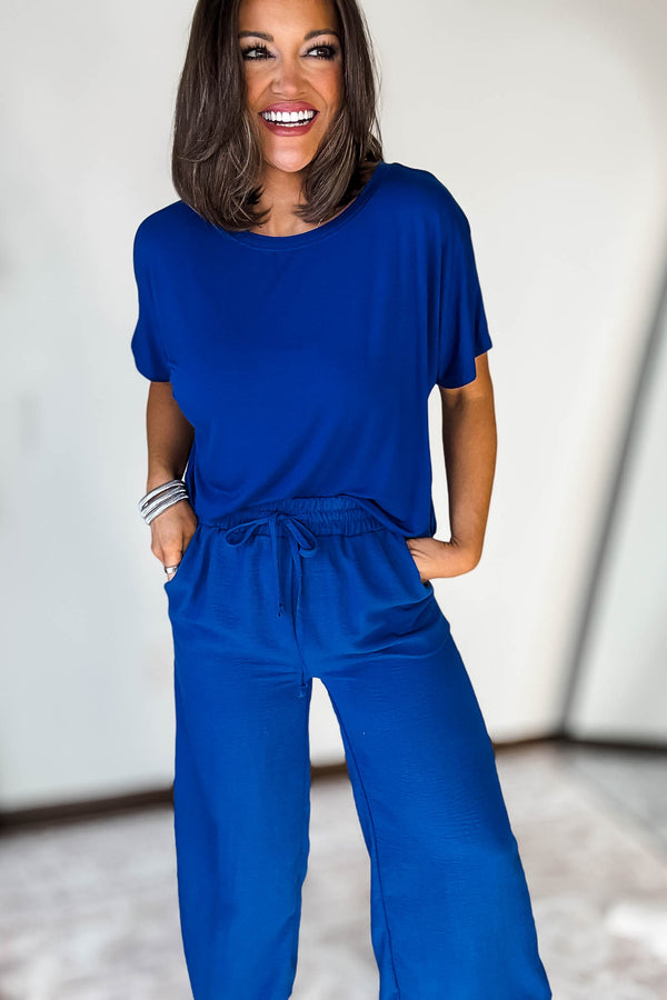 Cropped Light Navy Round Neck Tee