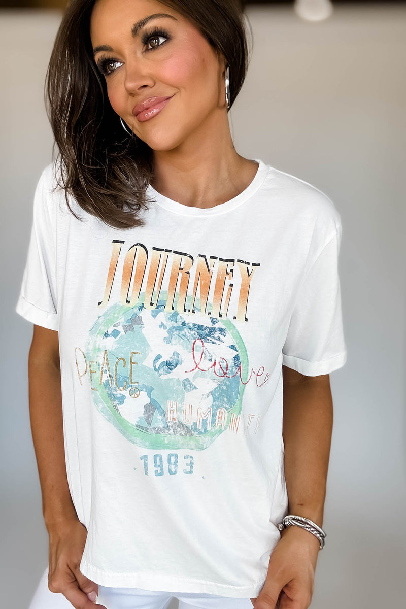 Journey White  Band Tee