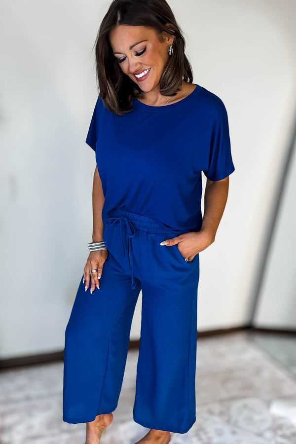 Woven Light Navy Crepe Pants