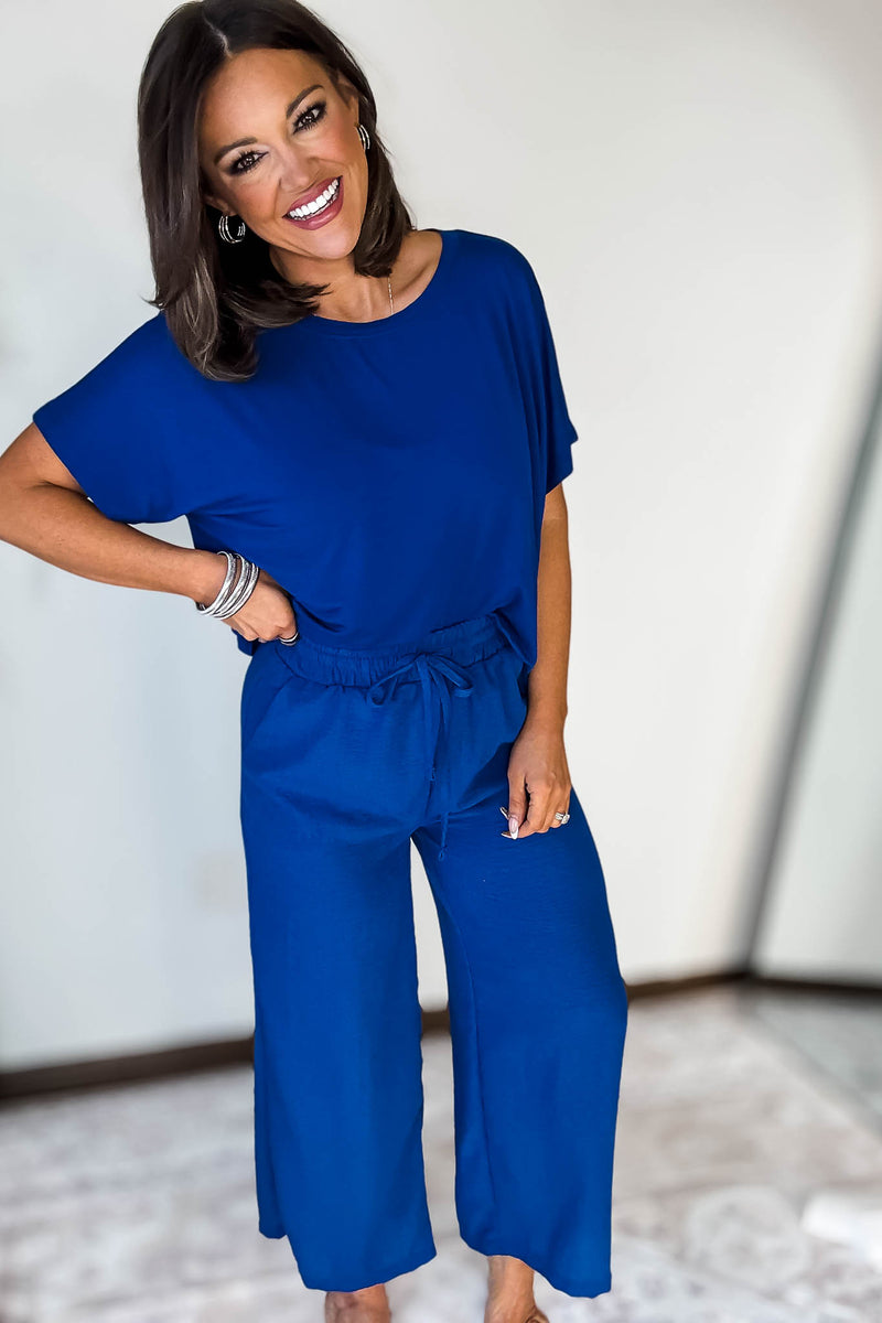 Cropped Light Navy Round Neck Tee