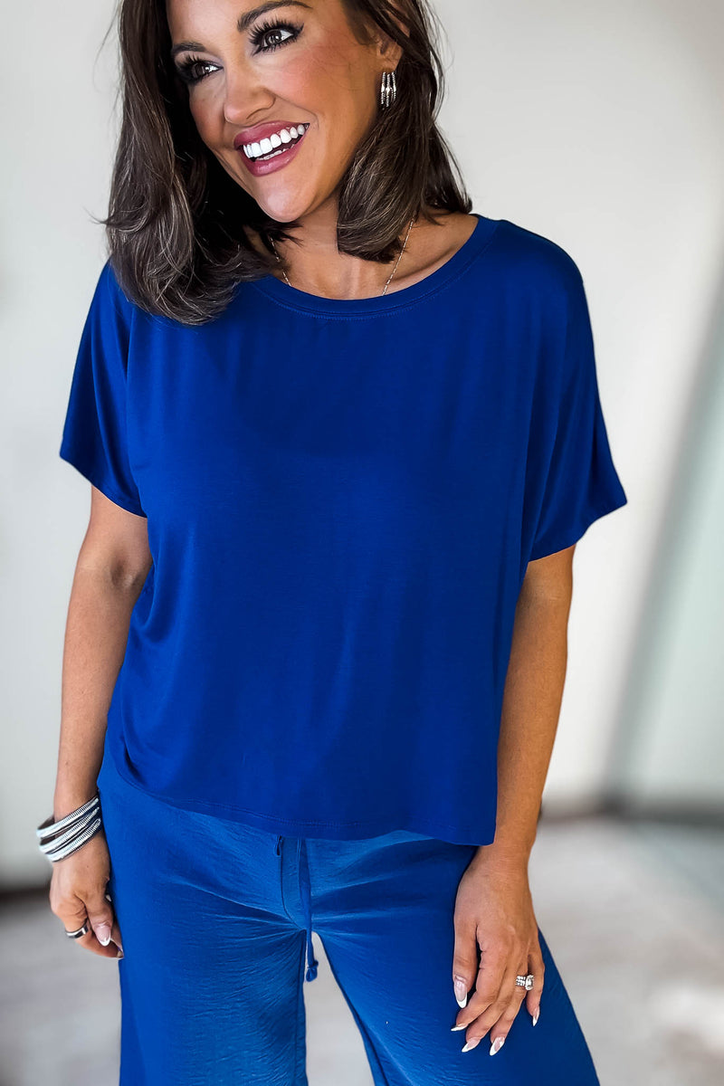 Cropped Light Navy Round Neck Tee