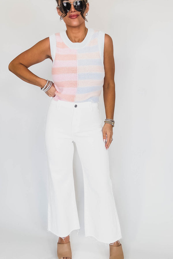 WHITE STRETCH HIGH RISE WIDE LEG CROPPED DENIM JEAN