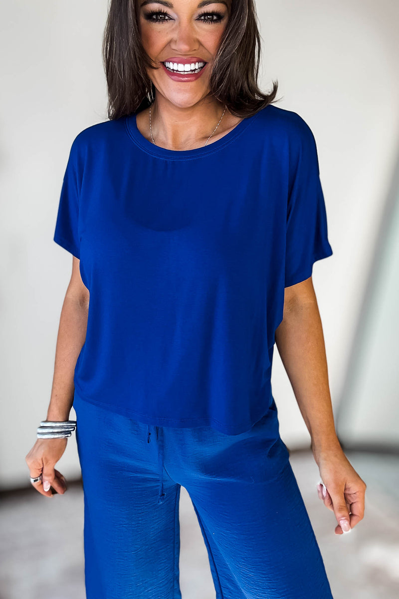 Cropped Light Navy Round Neck Tee