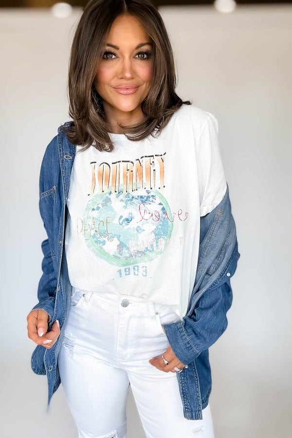 Journey White  Band Tee