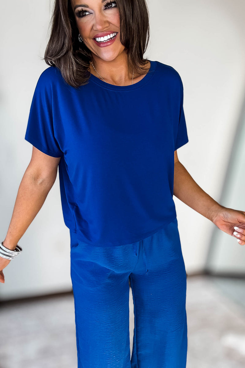 Cropped Light Navy Round Neck Tee