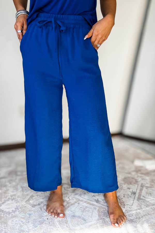 Woven Light Navy Crepe Pants