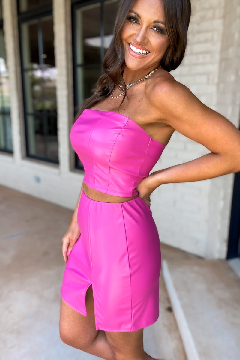 Happy Bandeau Pink Pleather Skirt
