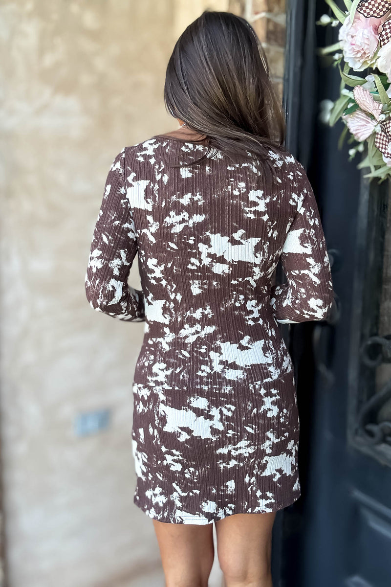 Le Lis White And Brown Animal Print Boat Neck Low Waist Knit Dress