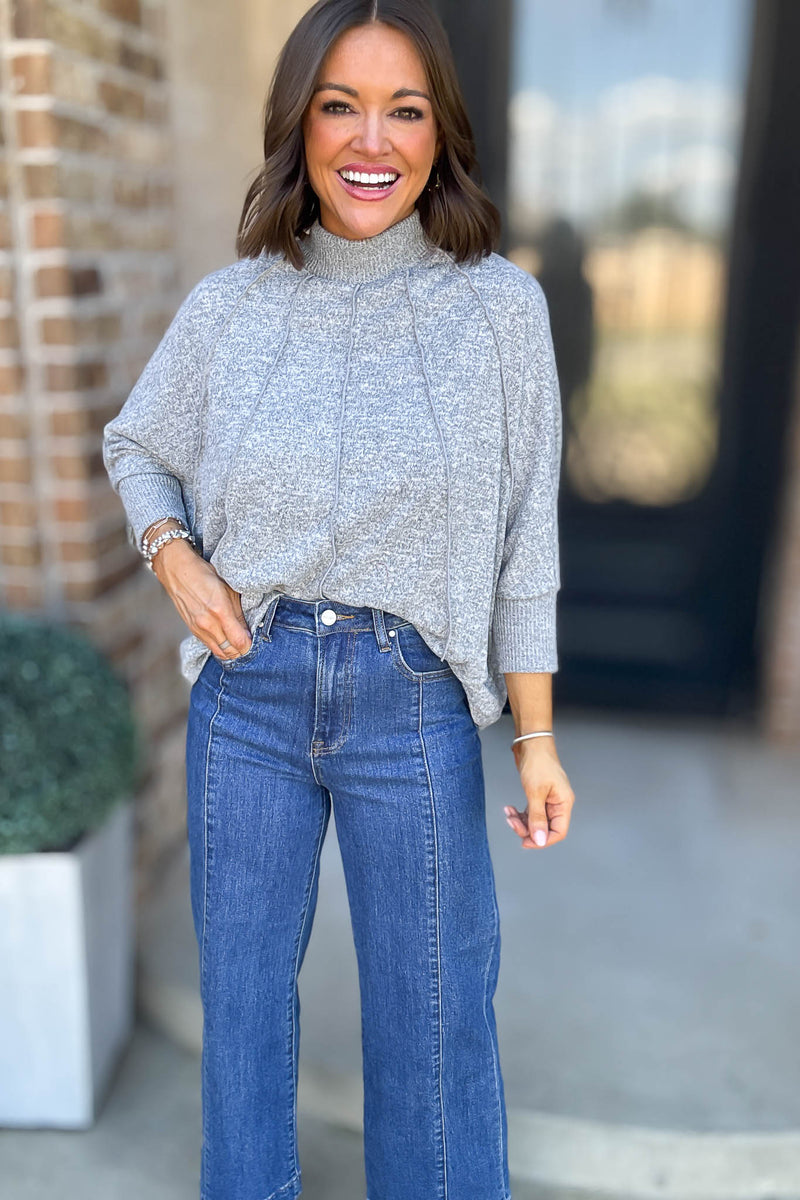 High Neck Pleat Detail Mockneck Sweatshirt