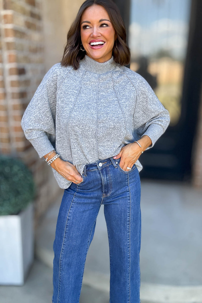 High Neck Pleat Detail Mockneck Sweatshirt