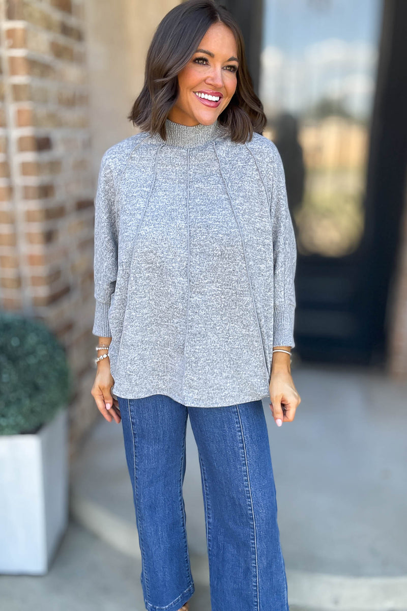 High Neck Pleat Detail Mockneck Sweatshirt