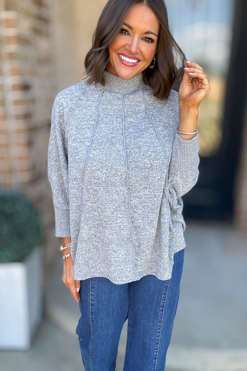High Neck Pleat Detail Mockneck Sweatshirt