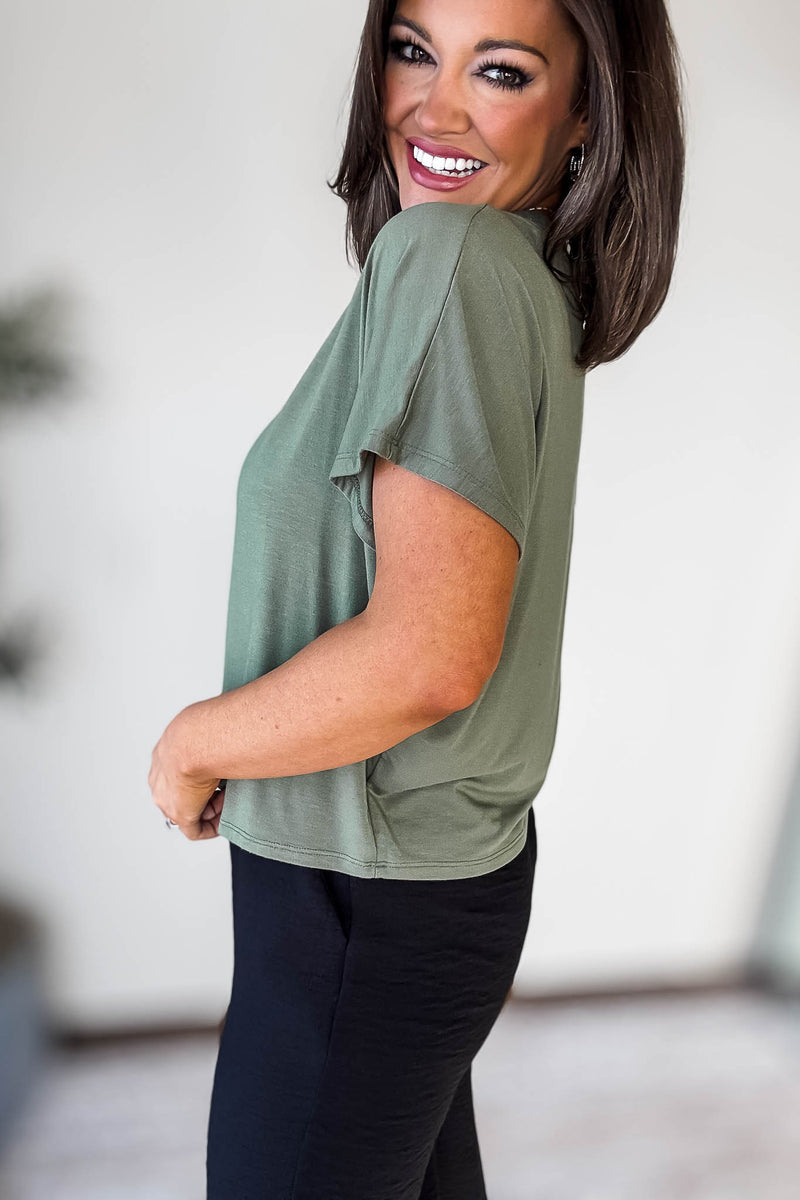 Cropped Light Olive Round Neck Tee