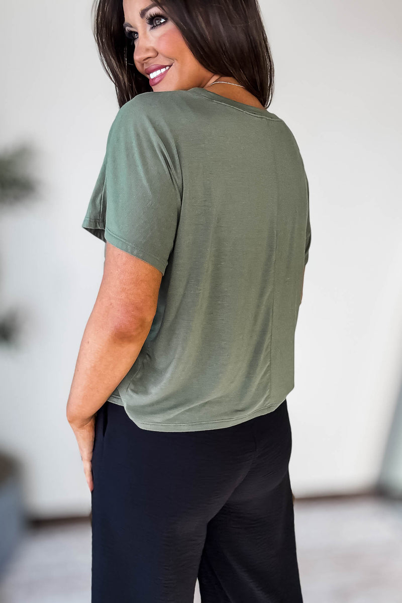 Cropped Light Olive Round Neck Tee