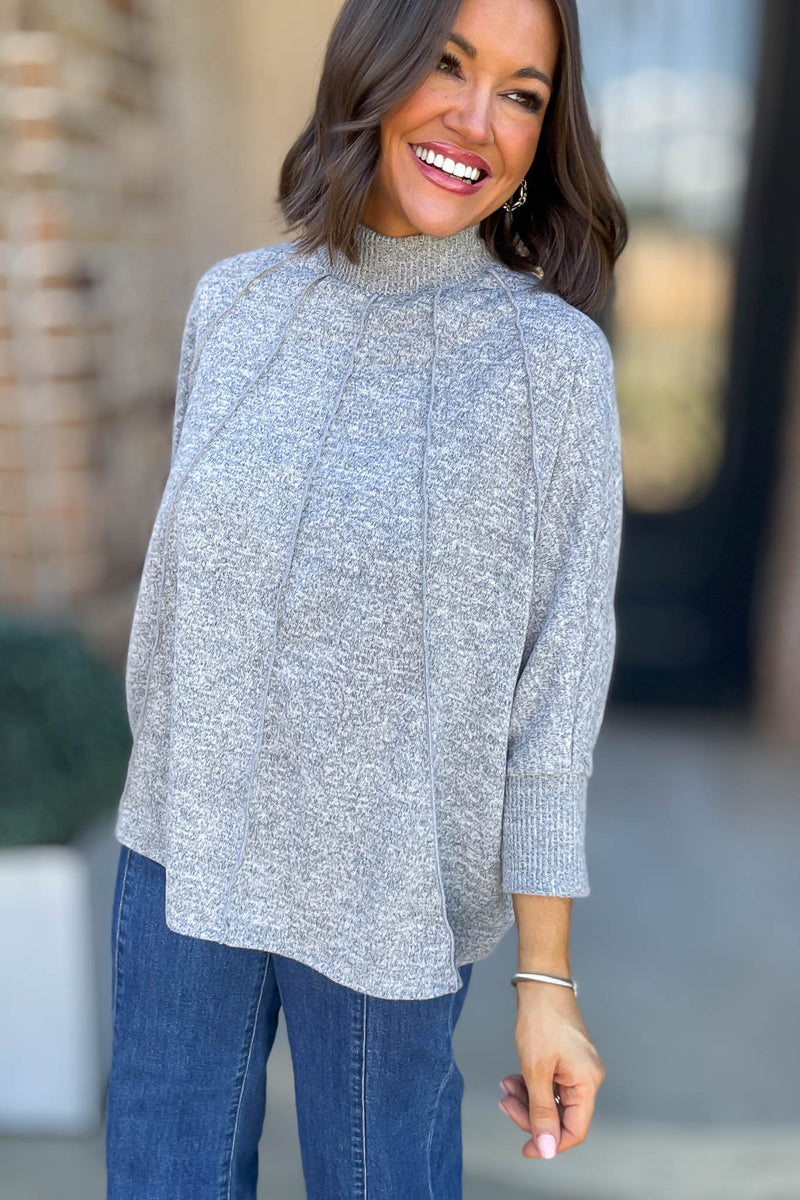 High Neck Pleat Detail Mockneck Sweatshirt