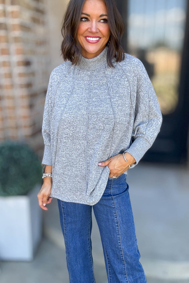 High Neck Pleat Detail Mockneck Sweatshirt