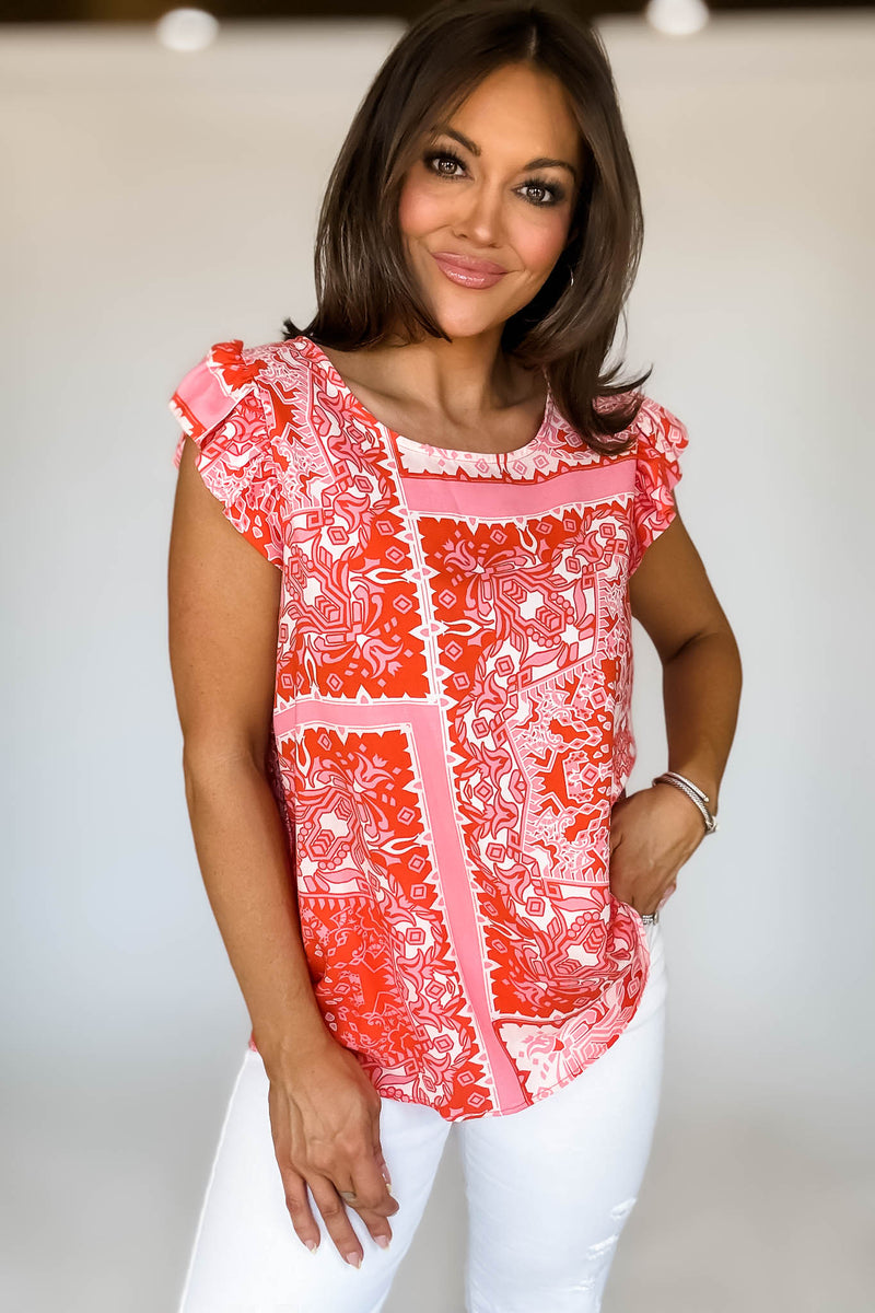 Pink Patch Ruffle Top