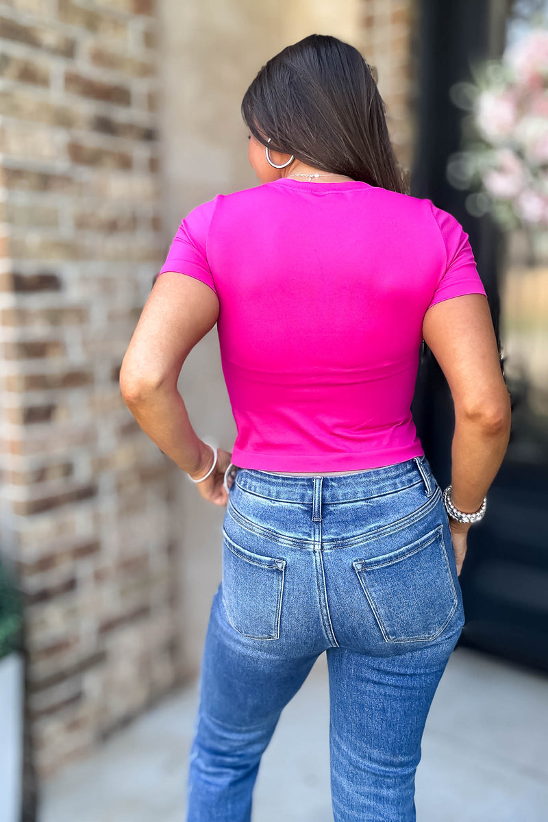 Best Deal Fuchsia Ultra-stretch Seamless Crew-neck Crop Top