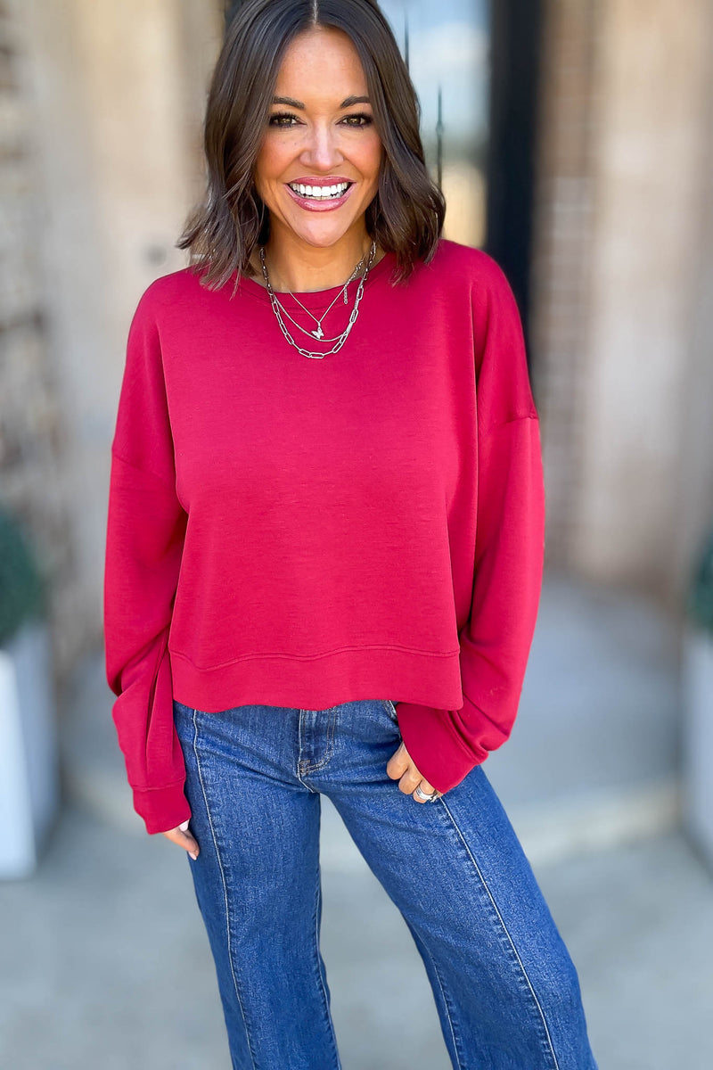 Mono B Garnet Red Laguna Dropped Shoulder Sweatshirt
