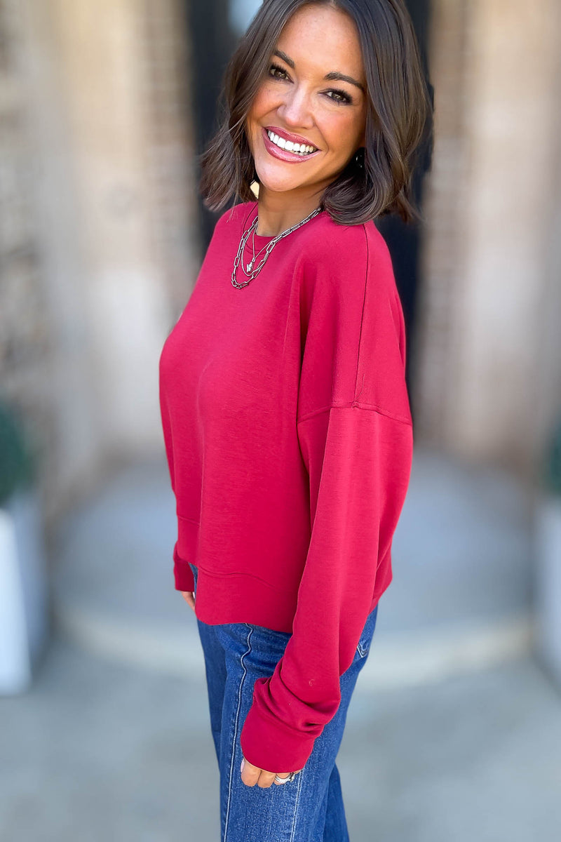 Mono B Garnet Red Laguna Dropped Shoulder Sweatshirt