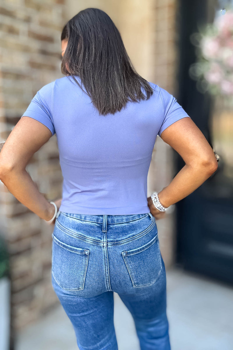 Best Deal Blue Dawn Ultra-stretch Seamless Crew-neck Crop Top