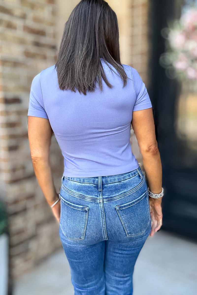 Best Deal Blue Dawn Ultra-stretch Seamless Crew-neck Crop Top