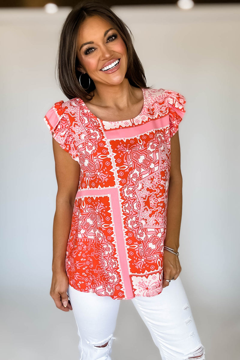 Pink Patch Ruffle Top