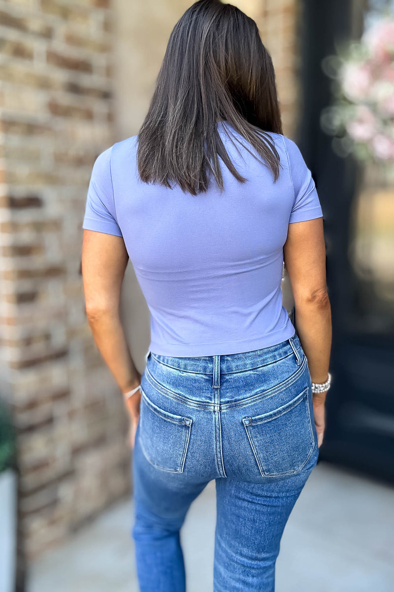 Best Deal Blue Dawn Ultra-stretch Seamless Crew-neck Crop Top