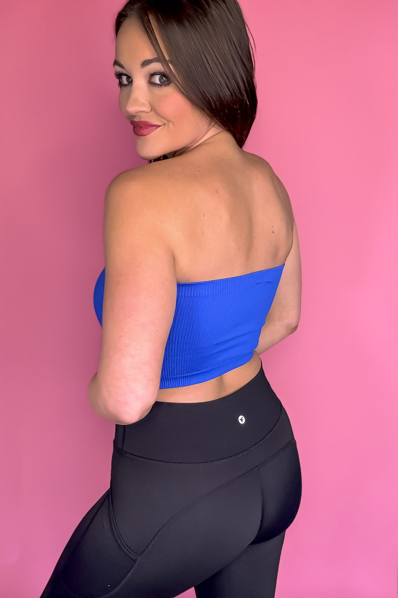 SR Basic Electric Blue Stretchy Ribbed Seamless Tube Top