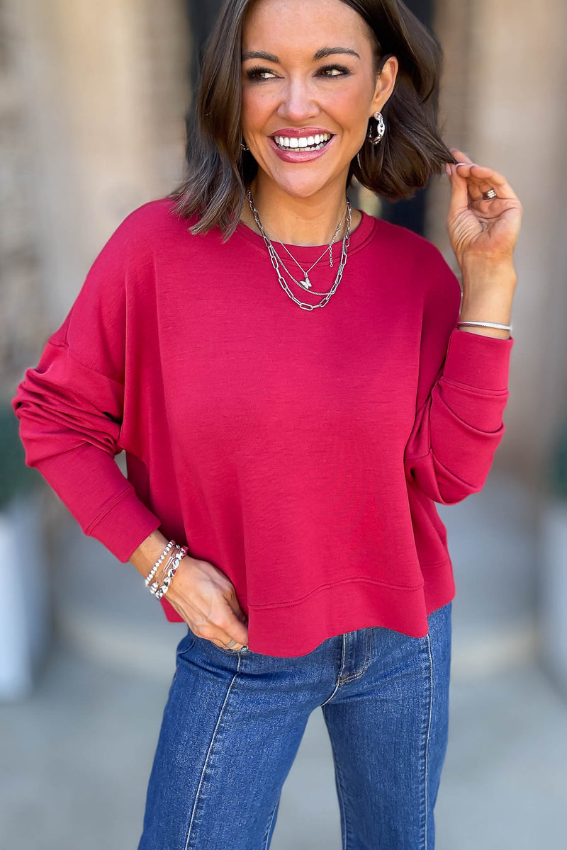 Mono B Garnet Red Laguna Dropped Shoulder Sweatshirt